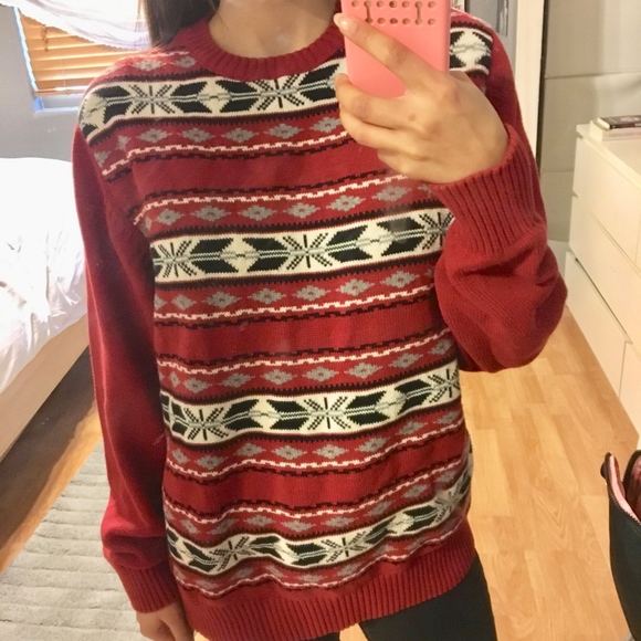 Red Christmas Crewneck Sweater Chunky Knit - Picture 1 of 4
